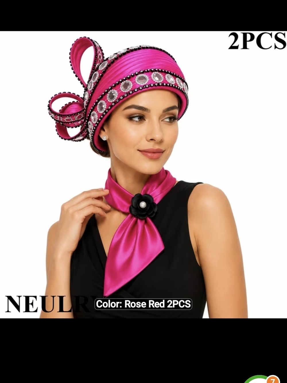 Elegant Rose Red Satin Hat and Scarf Set - Women's Fashion Accessories
